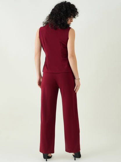 Sleeveless Collared Top and Tailored Trousers Set