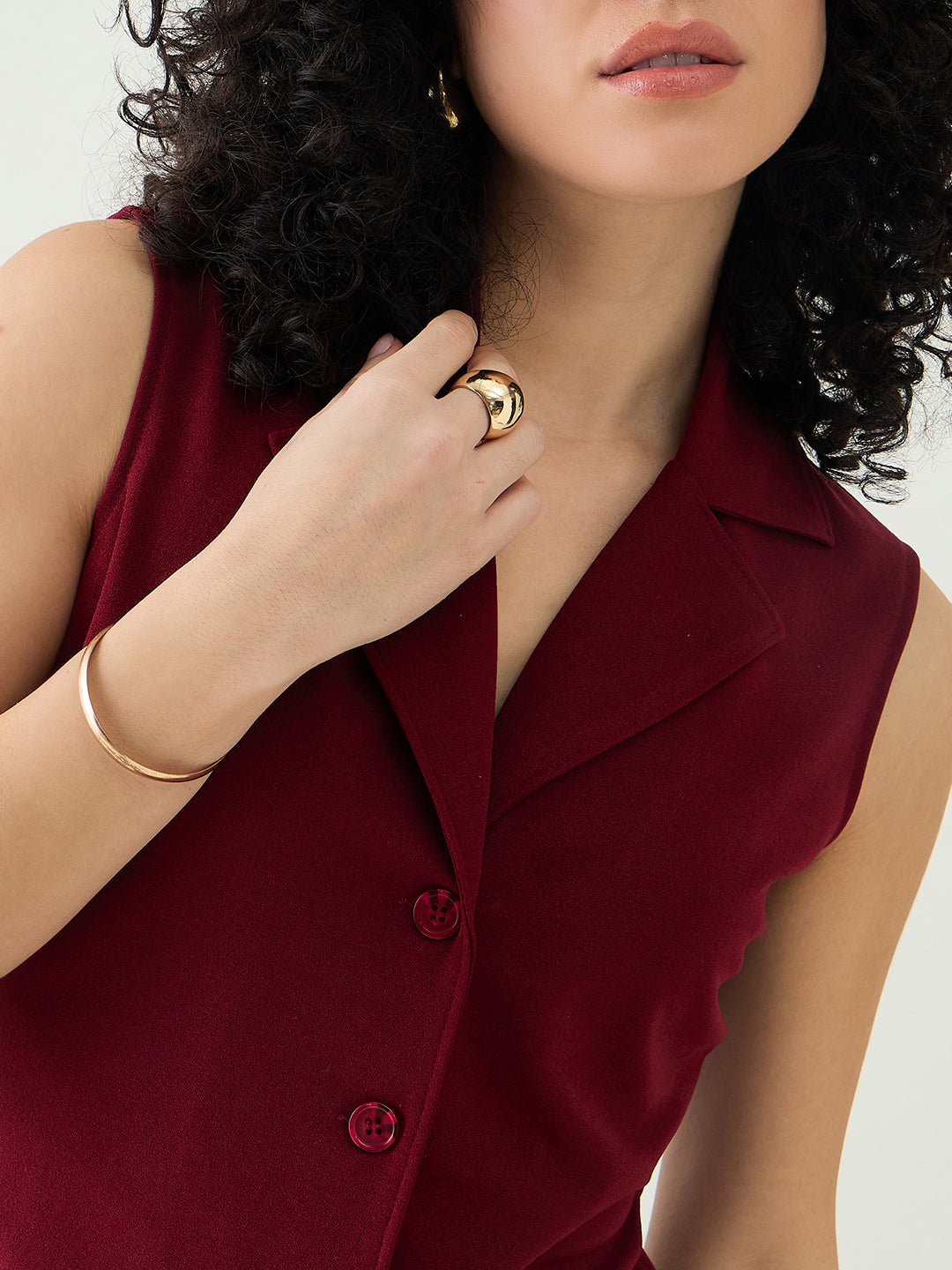 Sleeveless Collared Top and Tailored Trousers Set