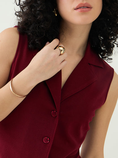 Sleeveless Collared Top and Tailored Trousers Set