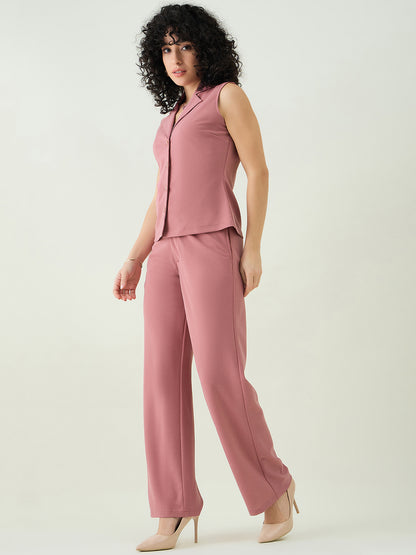 Sleeveless Collared Top and Tailored Trousers Set