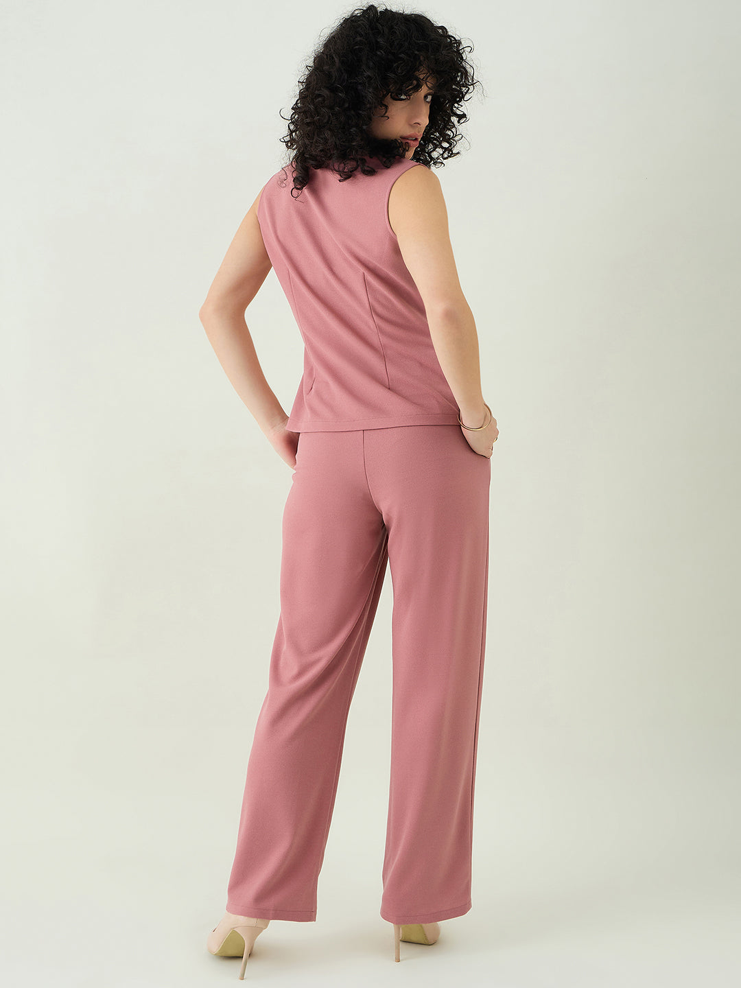 Sleeveless Collared Top and Tailored Trousers Set