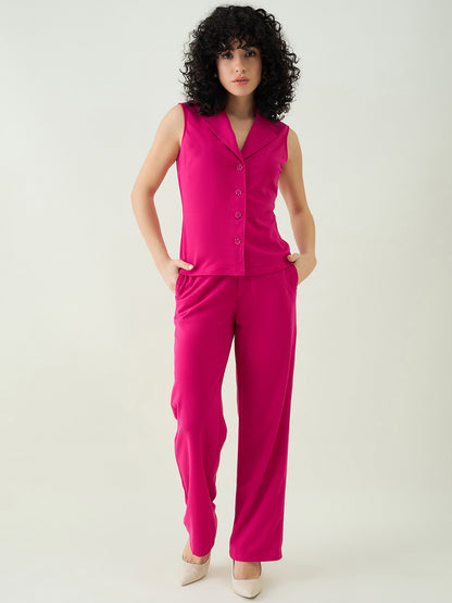 Sleeveless Collared Top and Tailored Trousers Set