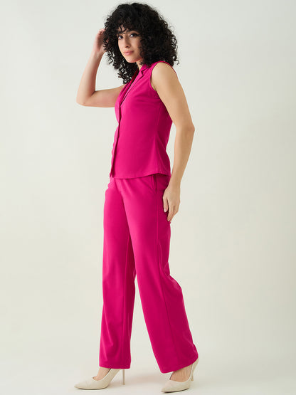 Sleeveless Collared Top and Tailored Trousers Set