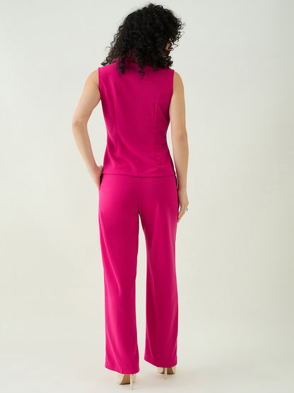 Sleeveless Collared Top and Tailored Trousers Set