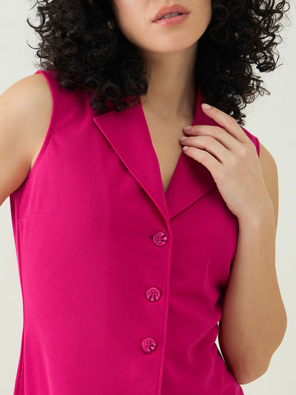 Sleeveless Collared Top and Tailored Trousers Set