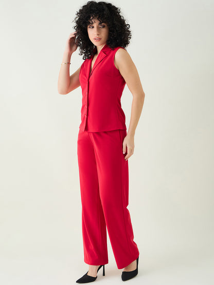Sleeveless Collared Top and Tailored Trousers Set