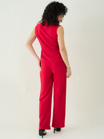 Sleeveless Collared Top and Tailored Trousers Set