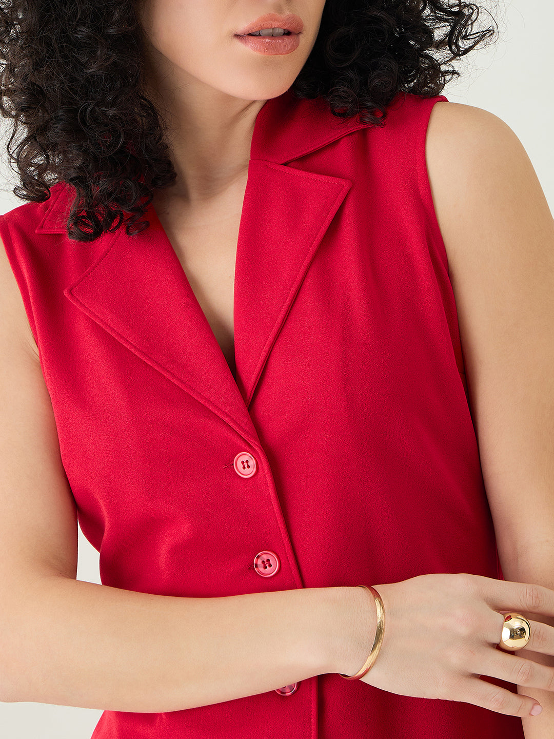 Sleeveless Collared Top and Tailored Trousers Set