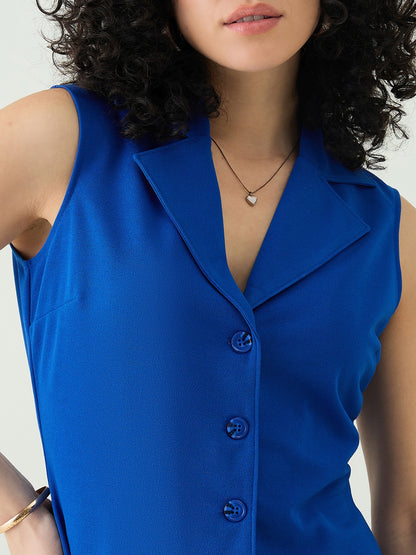 Sleeveless Collared Top and Tailored Trousers Set