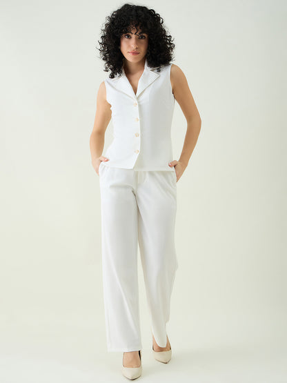 Sleeveless Collared Top and Tailored Trousers Set