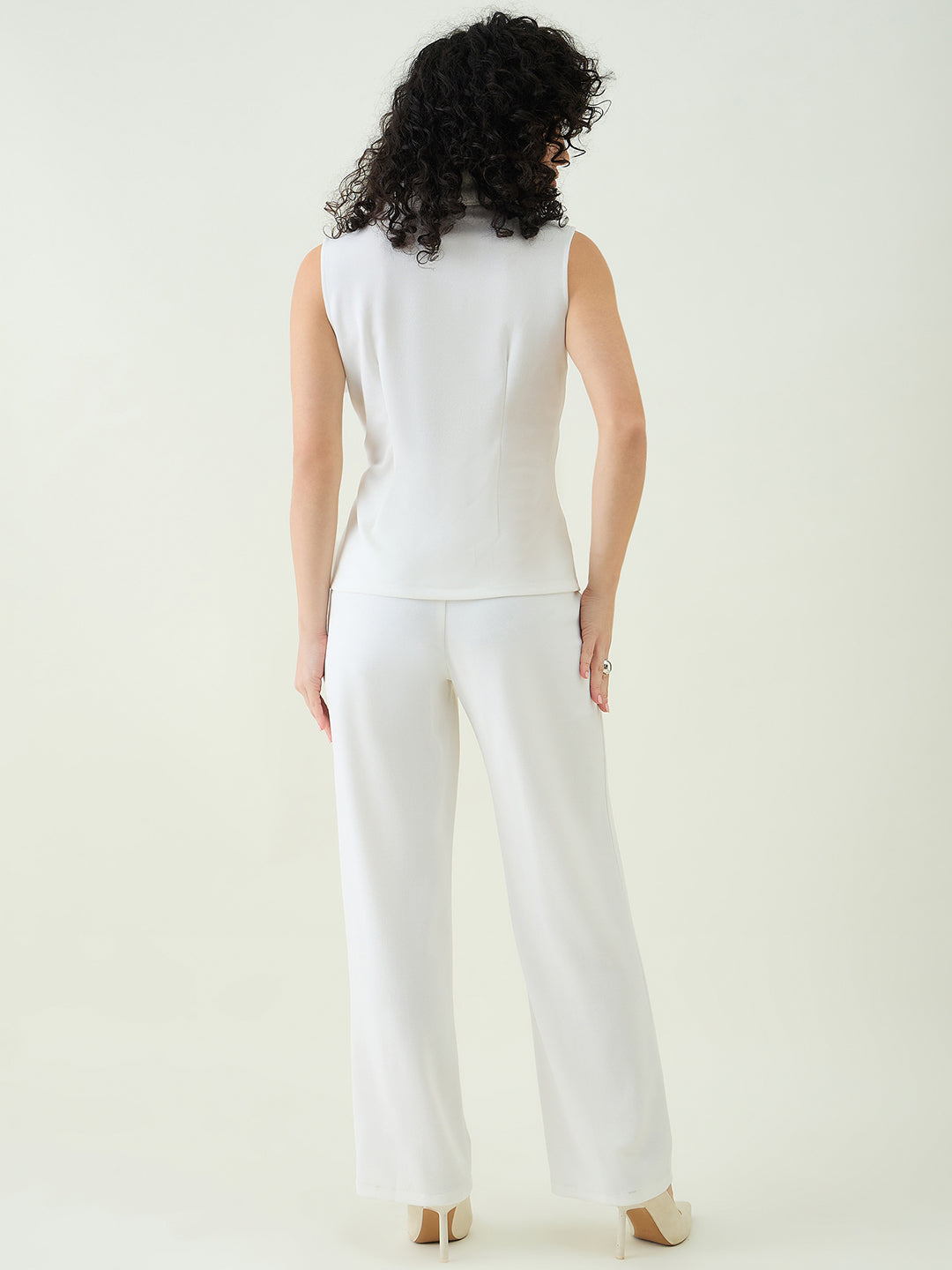 Sleeveless Collared Top and Tailored Trousers Set