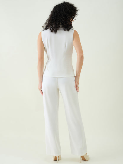 Sleeveless Collared Top and Tailored Trousers Set
