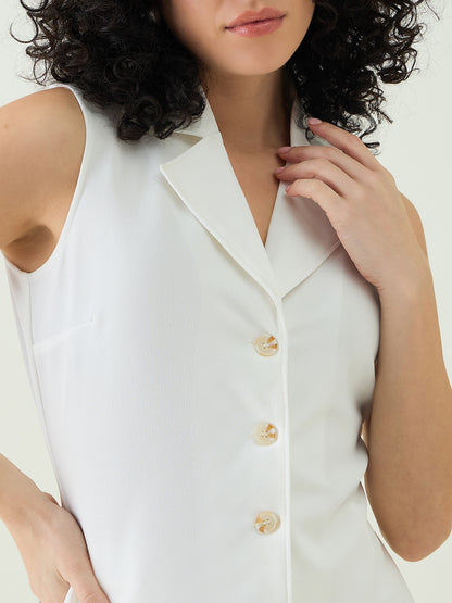 Sleeveless Collared Top and Tailored Trousers Set