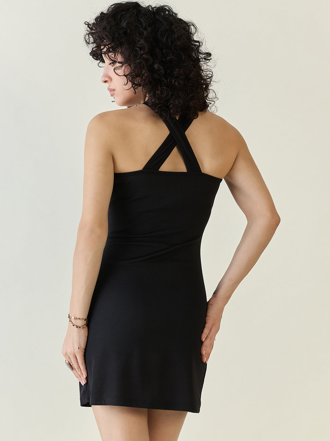 Sleeveless Ribbed Halter Mini Bodycon Dress