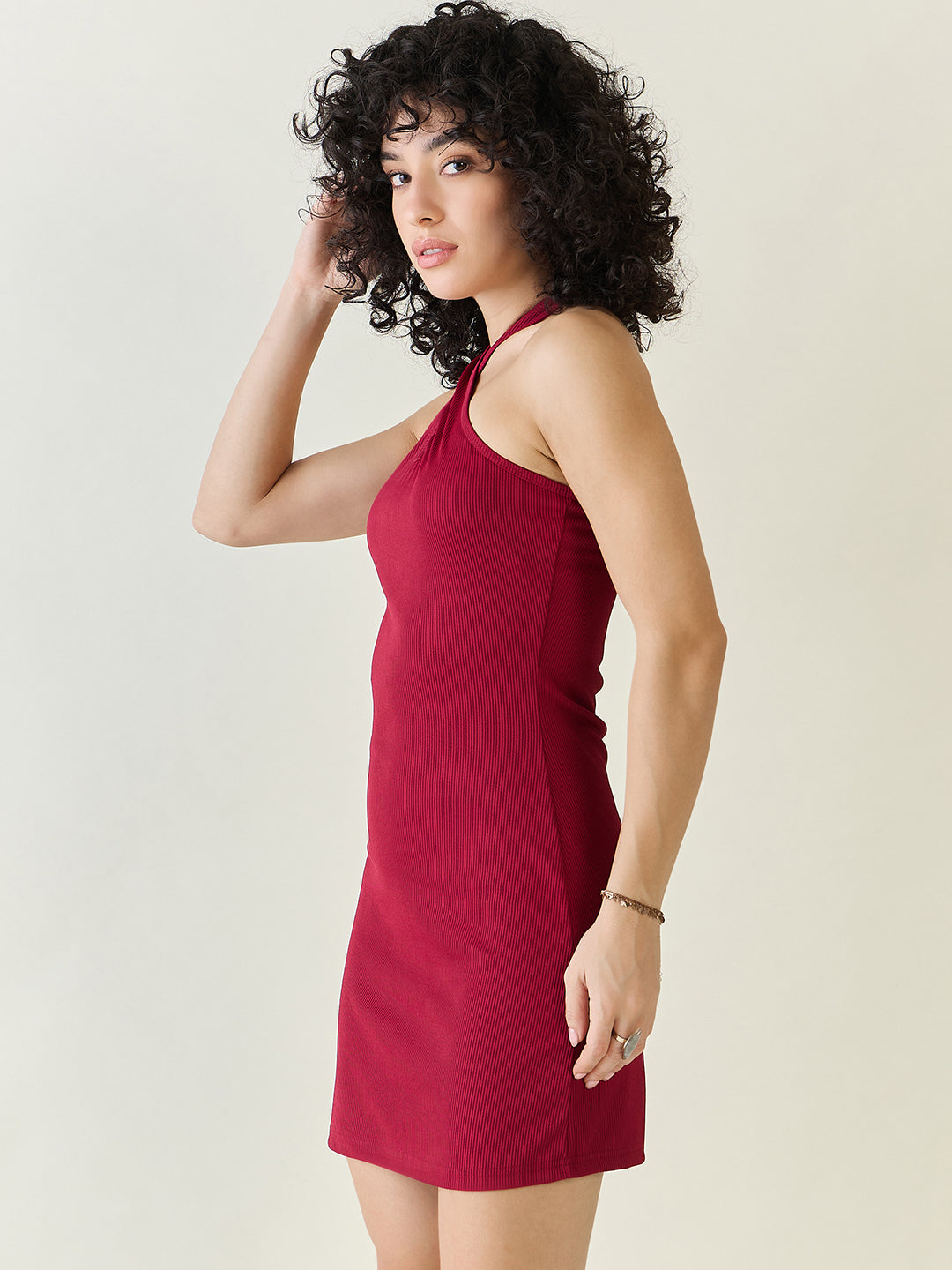 Sleeveless Ribbed Halter Mini Bodycon Dress