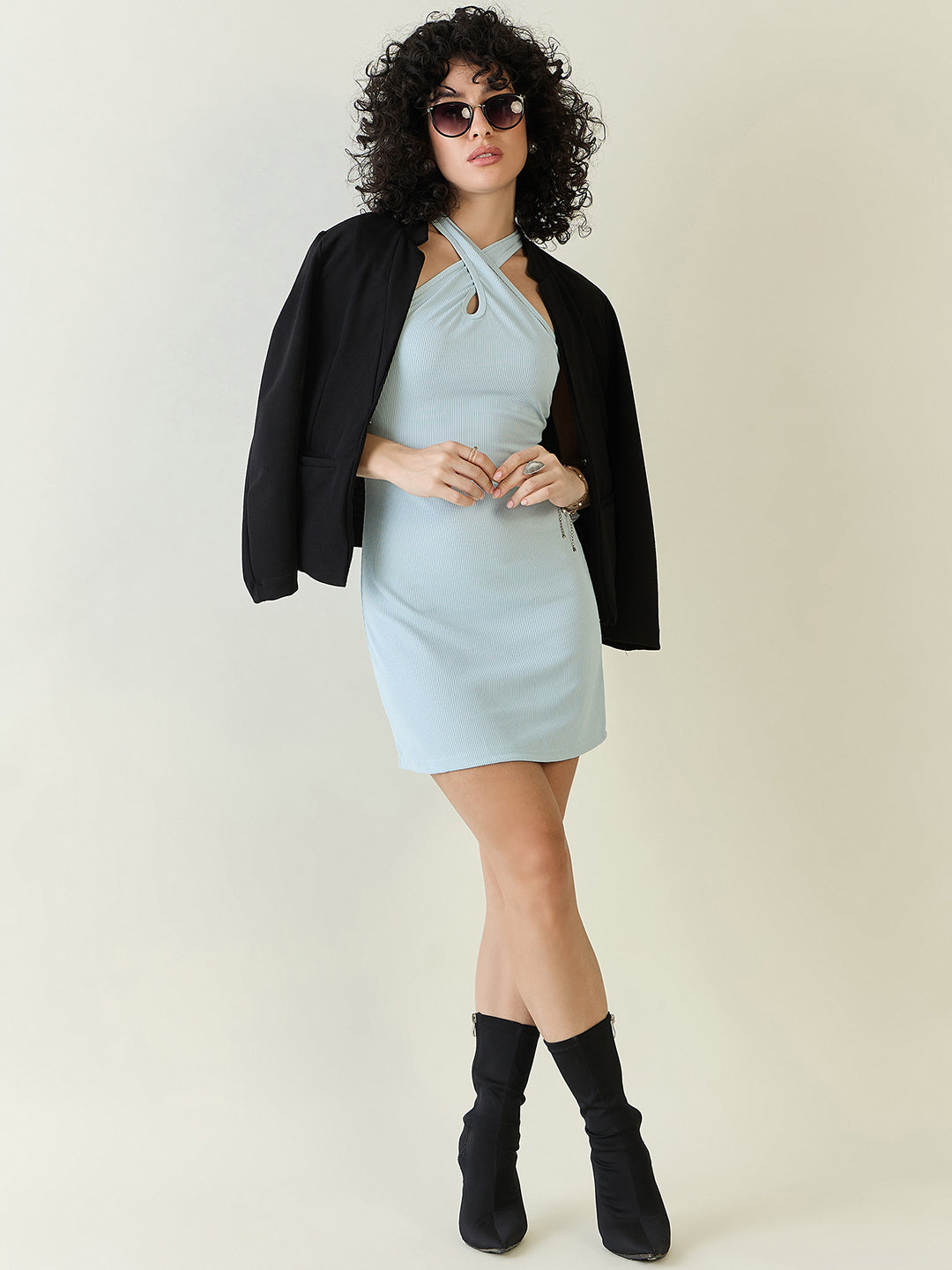 Sleeveless Ribbed Halter Mini Bodycon Dress