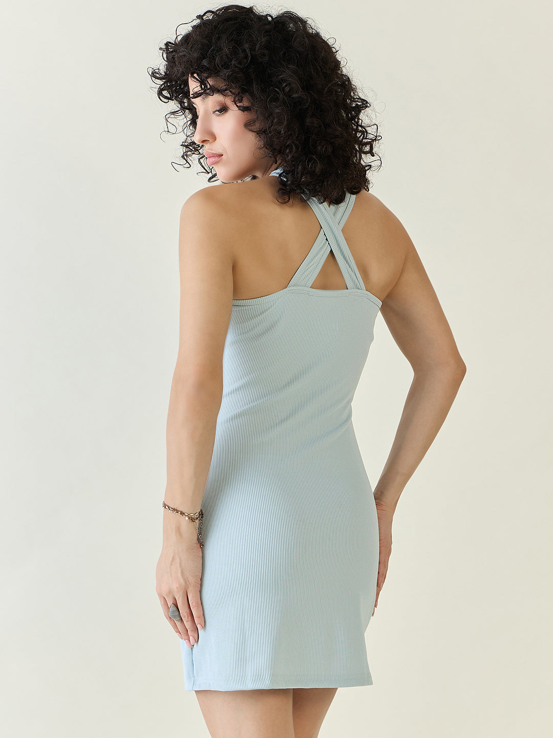 Sleeveless Ribbed Halter Mini Bodycon Dress