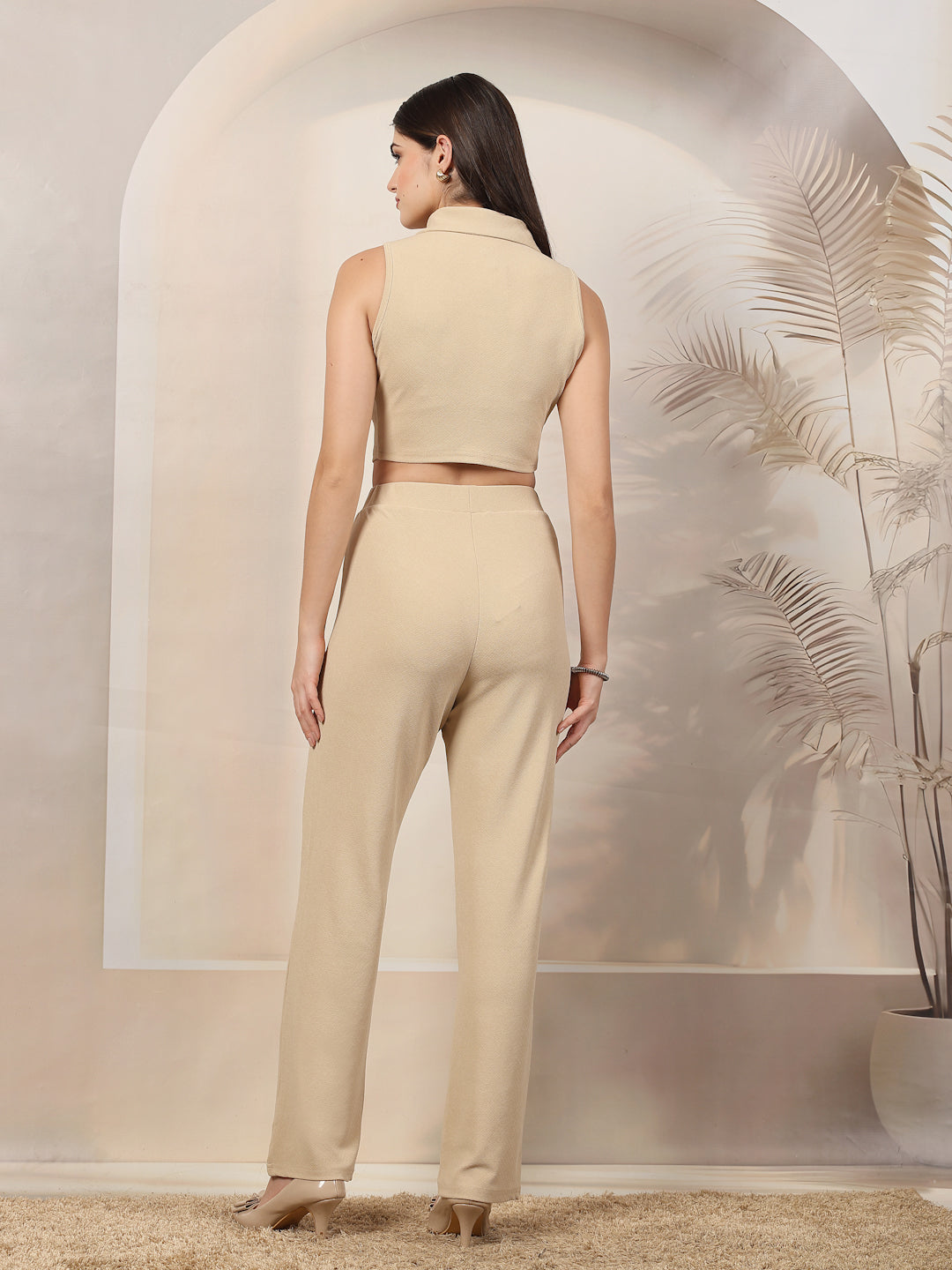 Sleeveless Ruched Crop Top and Trouser Co-ord Set