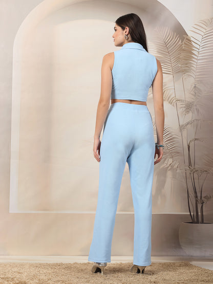 Sleeveless Ruched Crop Top and Trouser Co-ord Set