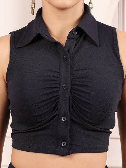 Sleeveless Ruched Crop Top and Trouser Co-ord Set