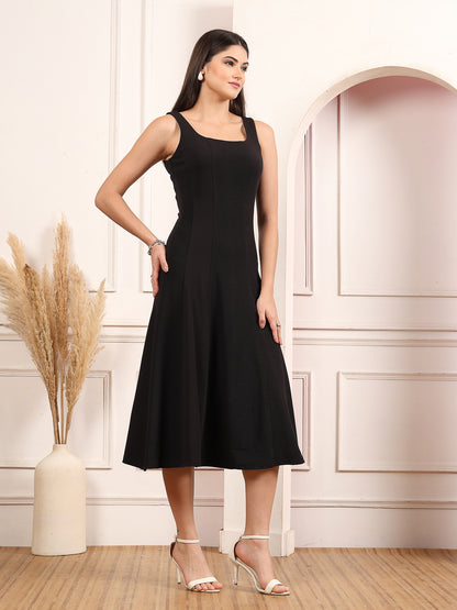 Sleeveless Square Neck A-Line Midi Dress
