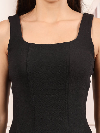 Sleeveless Square Neck A-Line Midi Dress