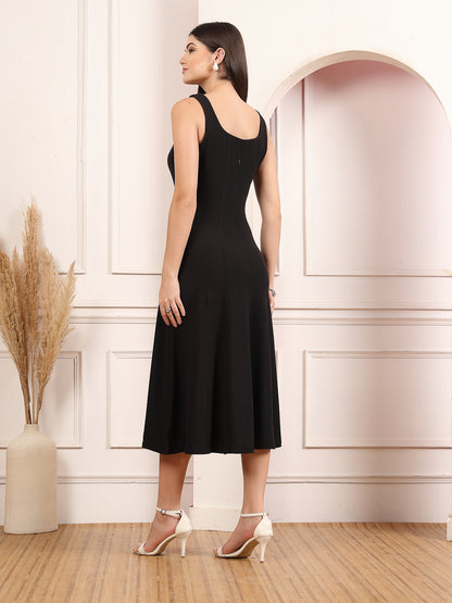 Sleeveless Square Neck A-Line Midi Dress