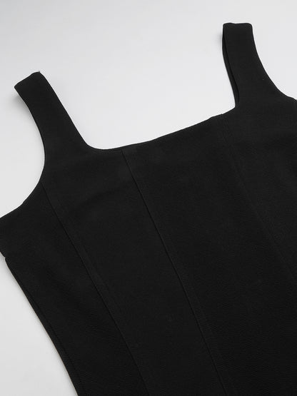 Sleeveless Square Neck A-Line Midi Dress