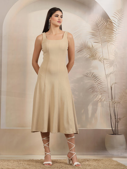 Sleeveless Square Neck A-Line Midi Dress