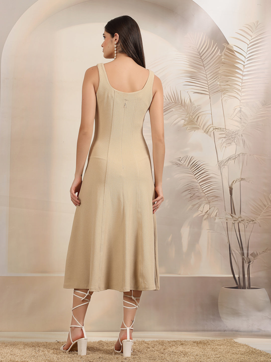 Sleeveless Square Neck A-Line Midi Dress