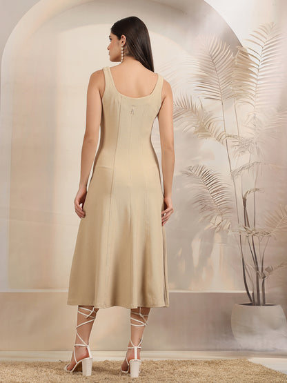 Sleeveless Square Neck A-Line Midi Dress