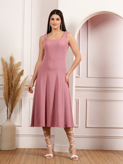 Sleeveless Square Neck A-Line Midi Dress