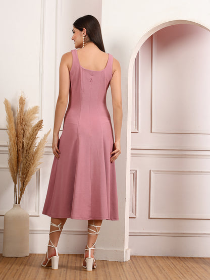 Sleeveless Square Neck A-Line Midi Dress