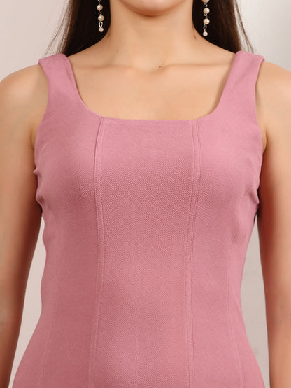 Sleeveless Square Neck A-Line Midi Dress