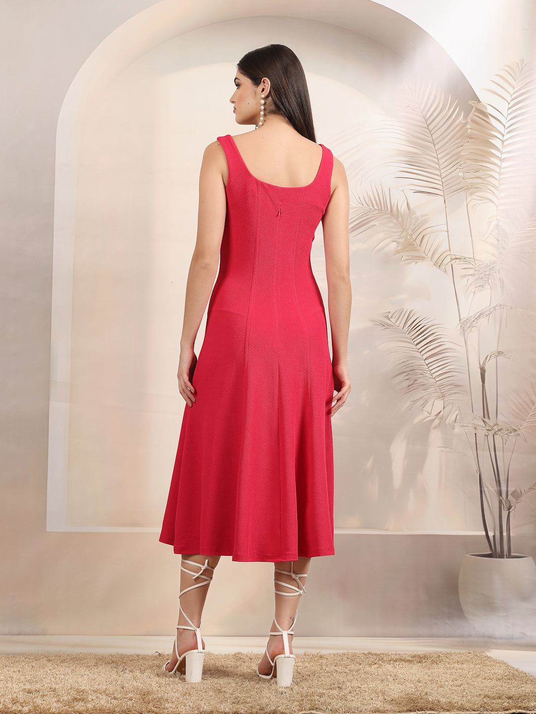 Sleeveless Square Neck A-Line Midi Dress