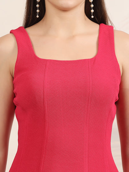 Sleeveless Square Neck A-Line Midi Dress