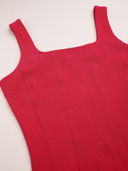 Sleeveless Square Neck A-Line Midi Dress