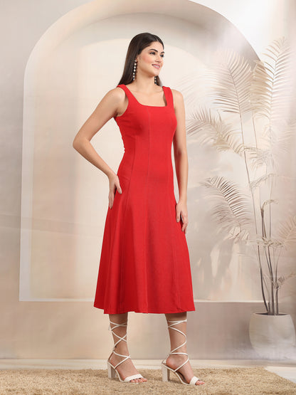 Sleeveless Square Neck A-Line Midi Dress