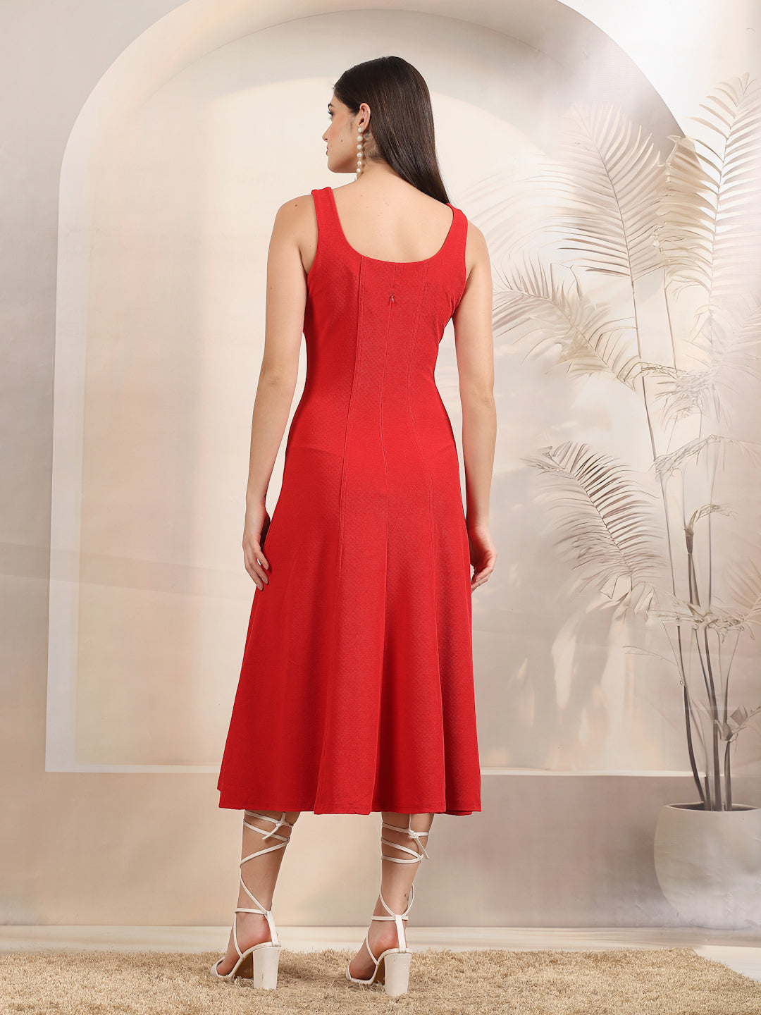 Sleeveless Square Neck A-Line Midi Dress