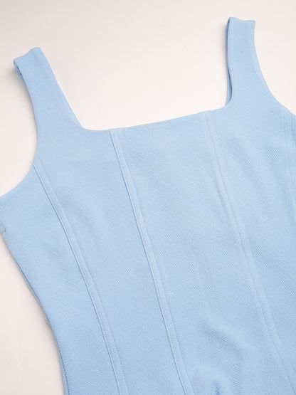 Sleeveless Square Neck A-Line Midi Dress