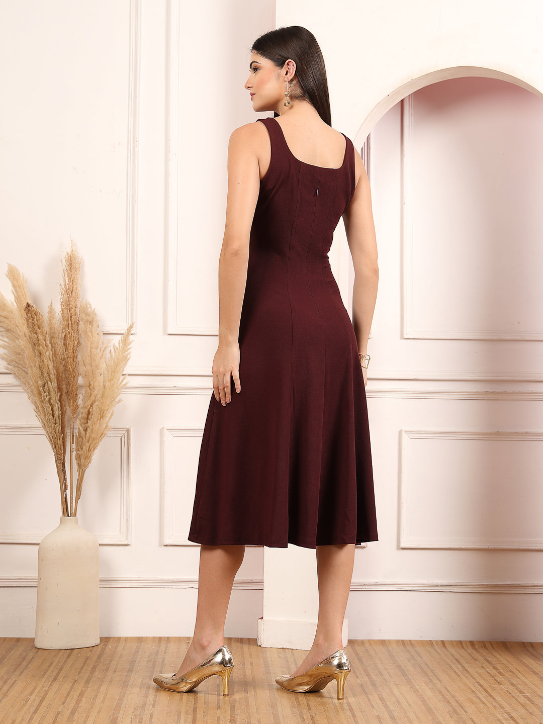 Sleeveless Square Neck A-Line Midi Dress