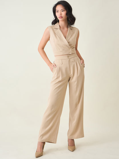 Sleeveless Waistcoat Wrap Top and Trouser Set