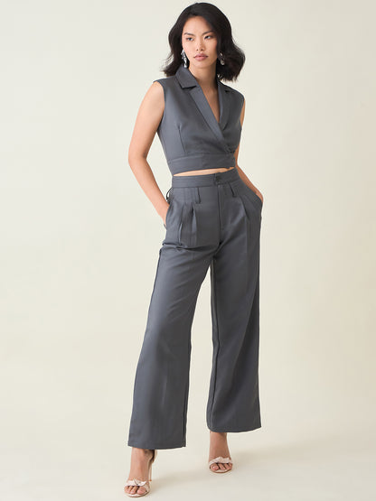 Sleeveless Waistcoat Wrap Top and Trouser Set