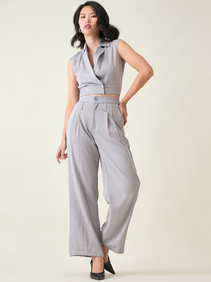 Sleeveless Waistcoat Wrap Top and Trouser Set