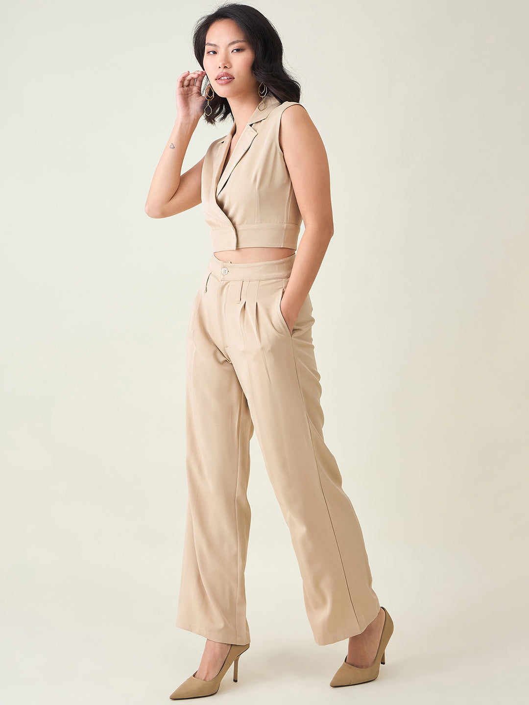 Sleeveless Waistcoat Wrap Top and Trouser Set