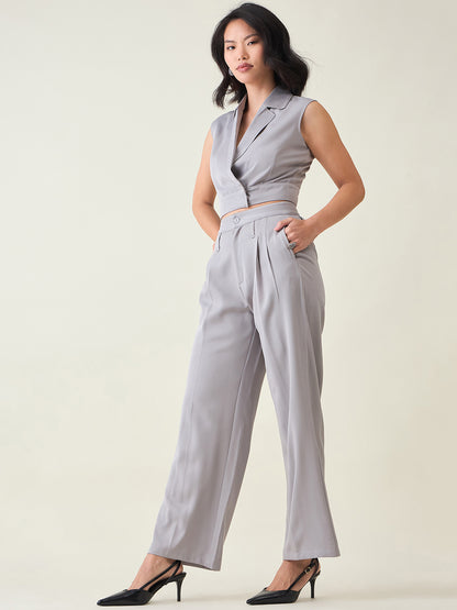 Sleeveless Waistcoat Wrap Top and Trouser Set