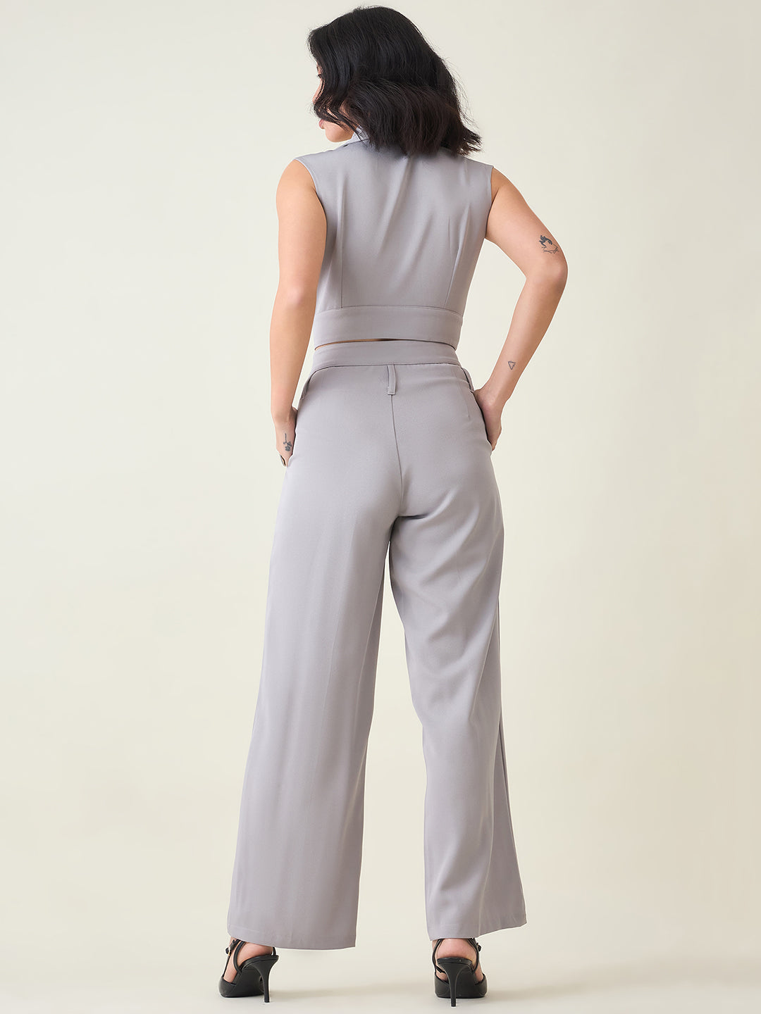 Sleeveless Waistcoat Wrap Top and Trouser Set