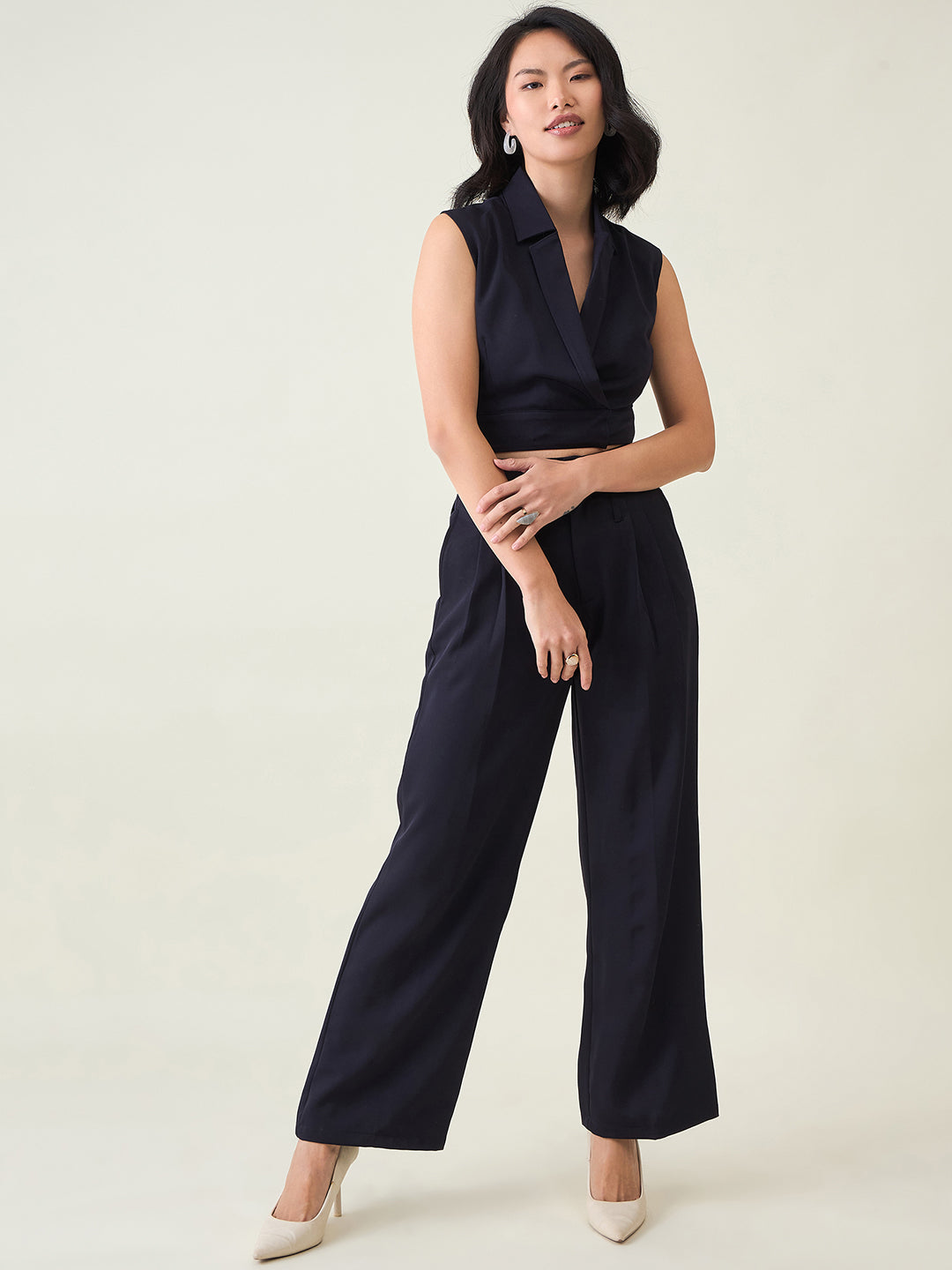 Sleeveless Waistcoat Wrap Top and Trouser Set