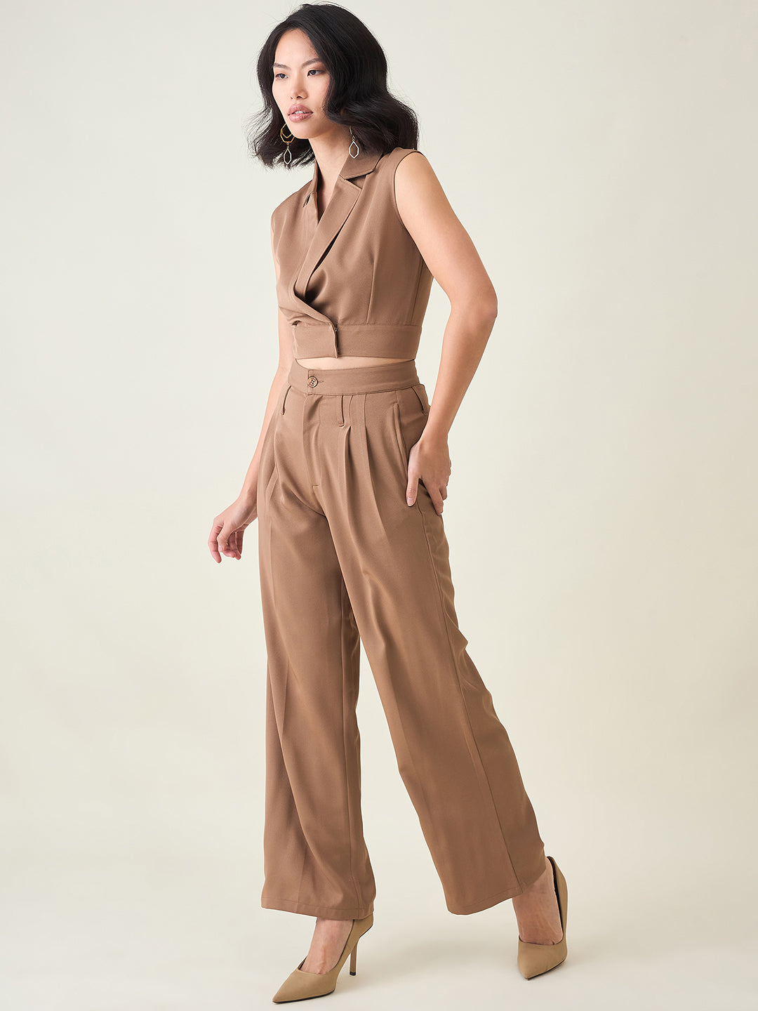 Sleeveless Waistcoat Wrap Top and Trouser Set