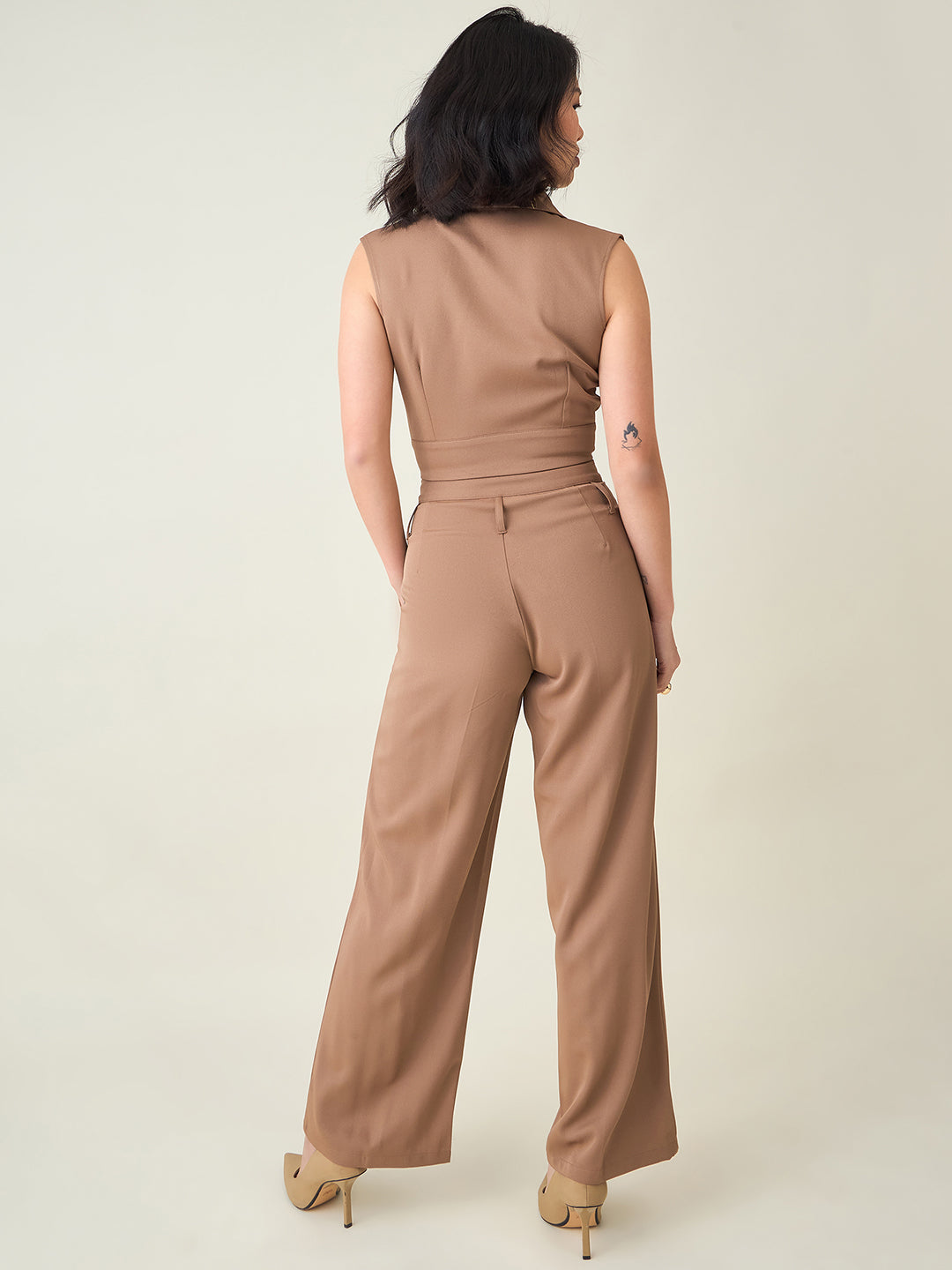 Sleeveless Waistcoat Wrap Top and Trouser Set